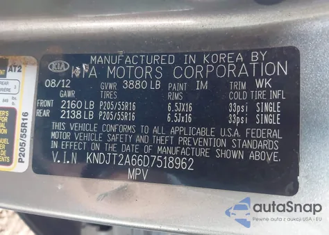 2013 Kia Soul + from USA, damaged, VIN KNDJT2A66D7518962